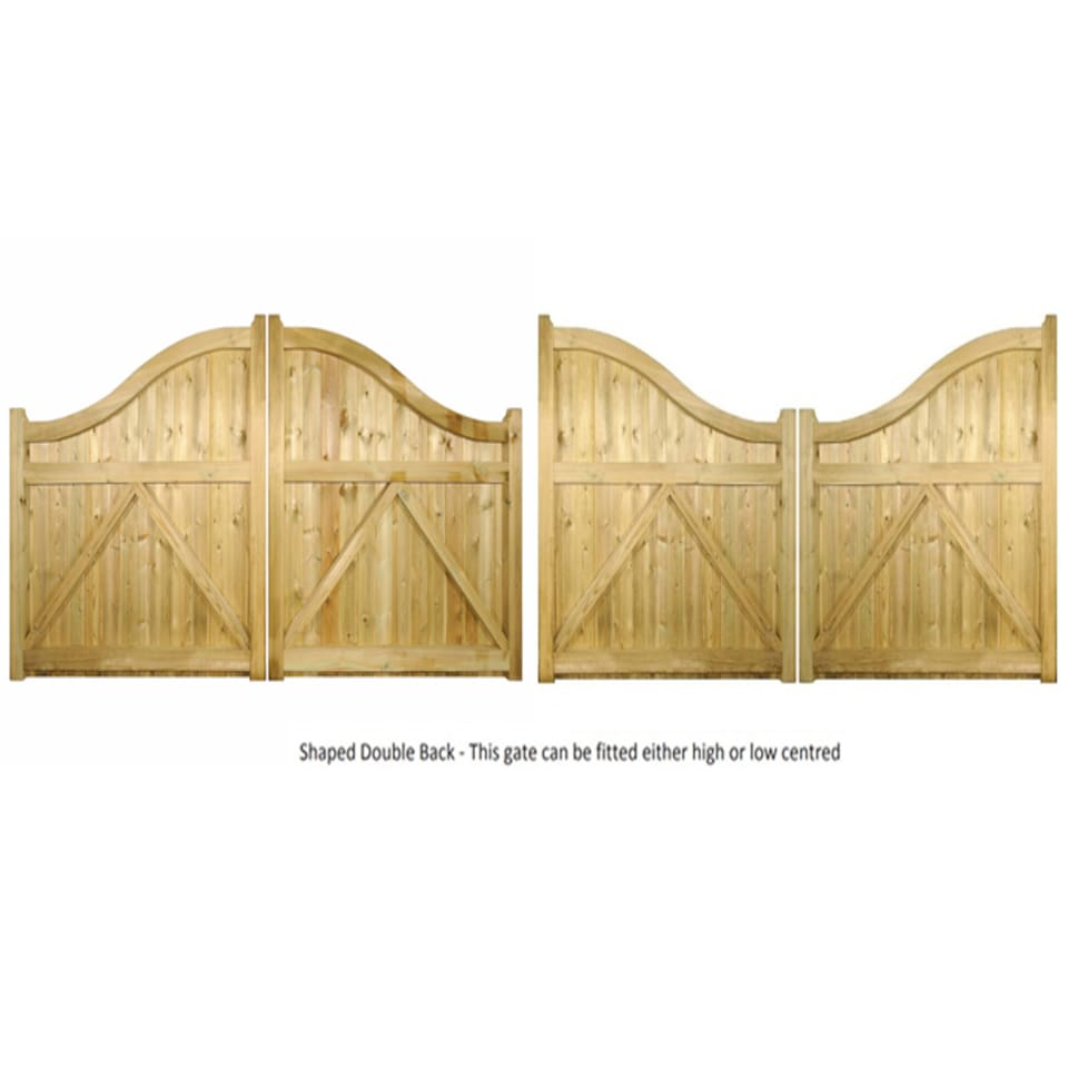 image 1 of Drayton Low Shaped Top Double Gate - Pressure Treated Scandinavian Redwood - W3000 x H1250 mm | Brown | 1