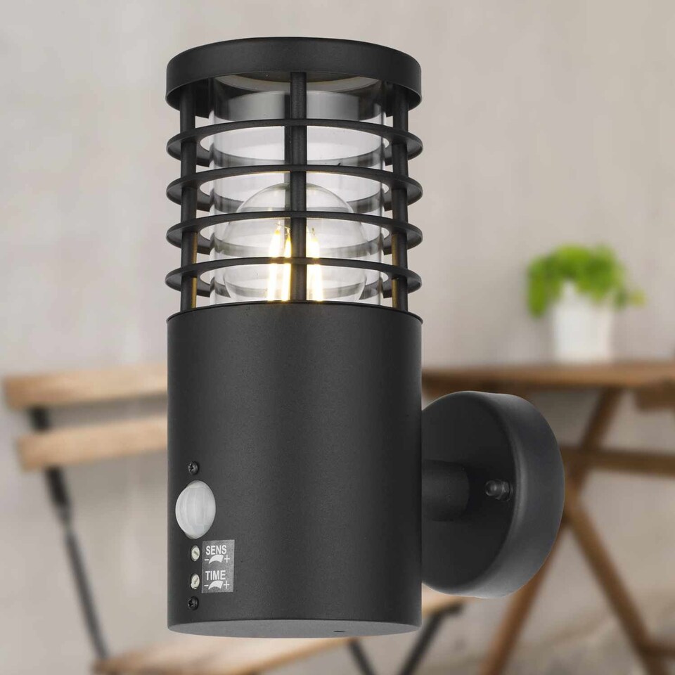 image 1 of Set of 2 Bloom - Black IP44 Outdoor Motion Sensor Wall Lights | Black | Clear | 2