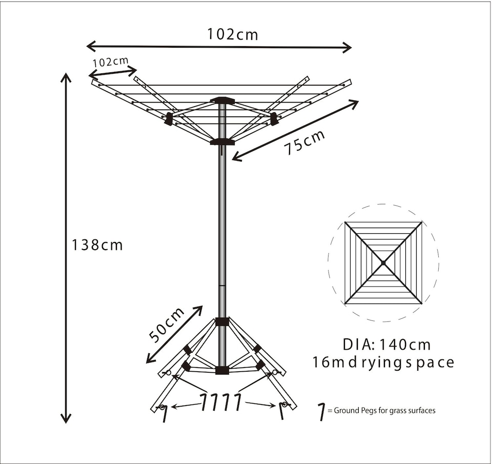 image 1 of JVL 4 Arm Aluminium Portable Free Standing Rotary Airer 16 Metre, Grey