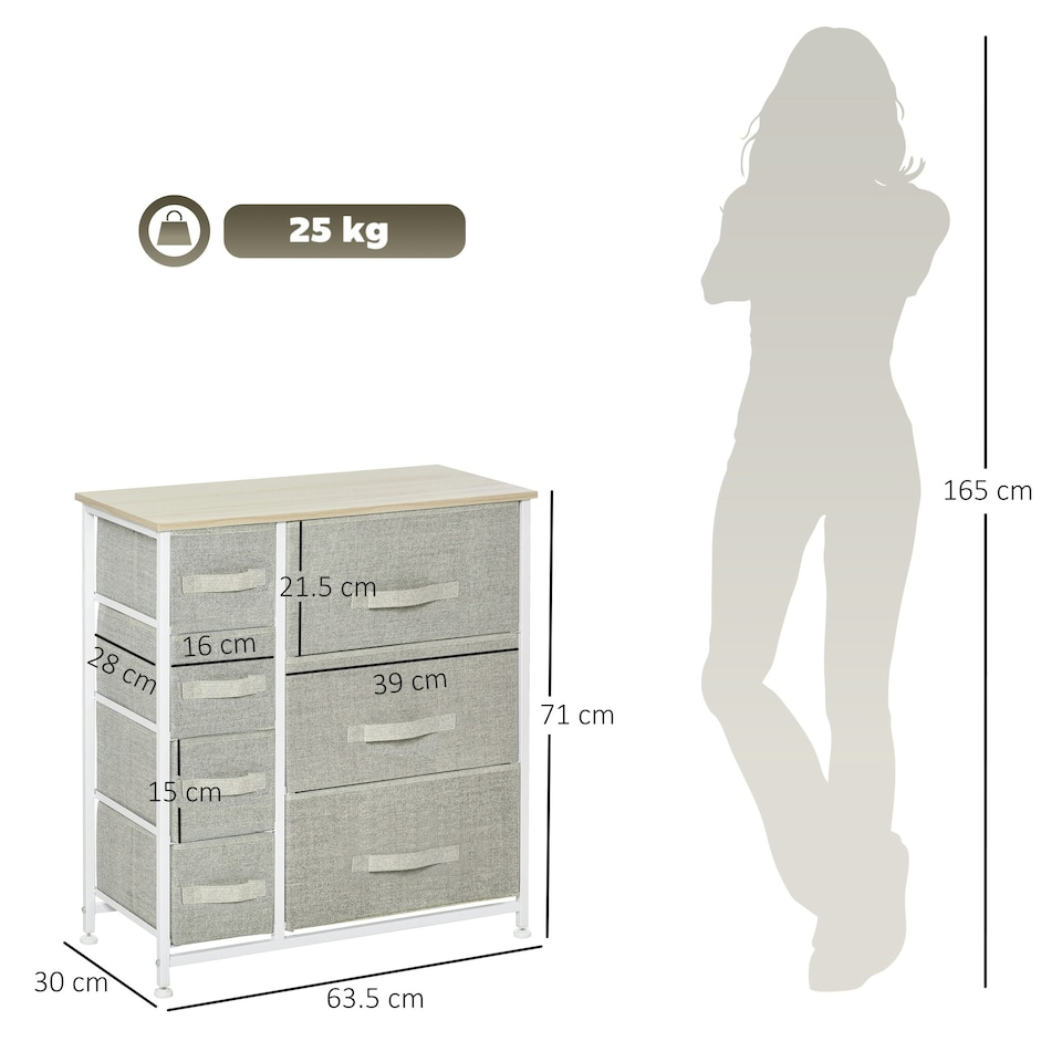 image 1 of HOMCOM Chest of Drawers with 7 Dresser Drawers for Home Bedroom, Light Grey