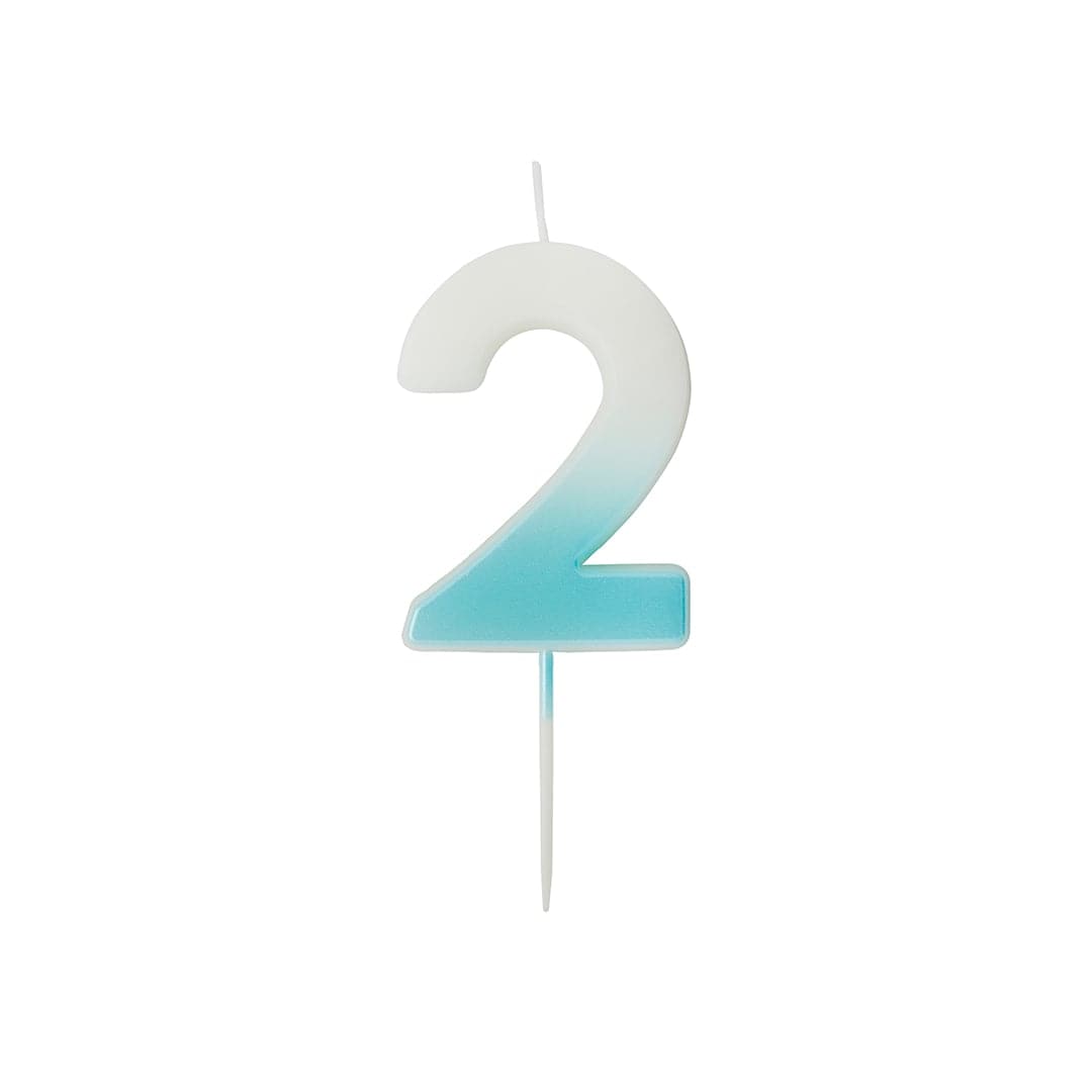 Baby Blue Ombre Number 2 Shaped Wax Pick Candle 6.2cm Blue