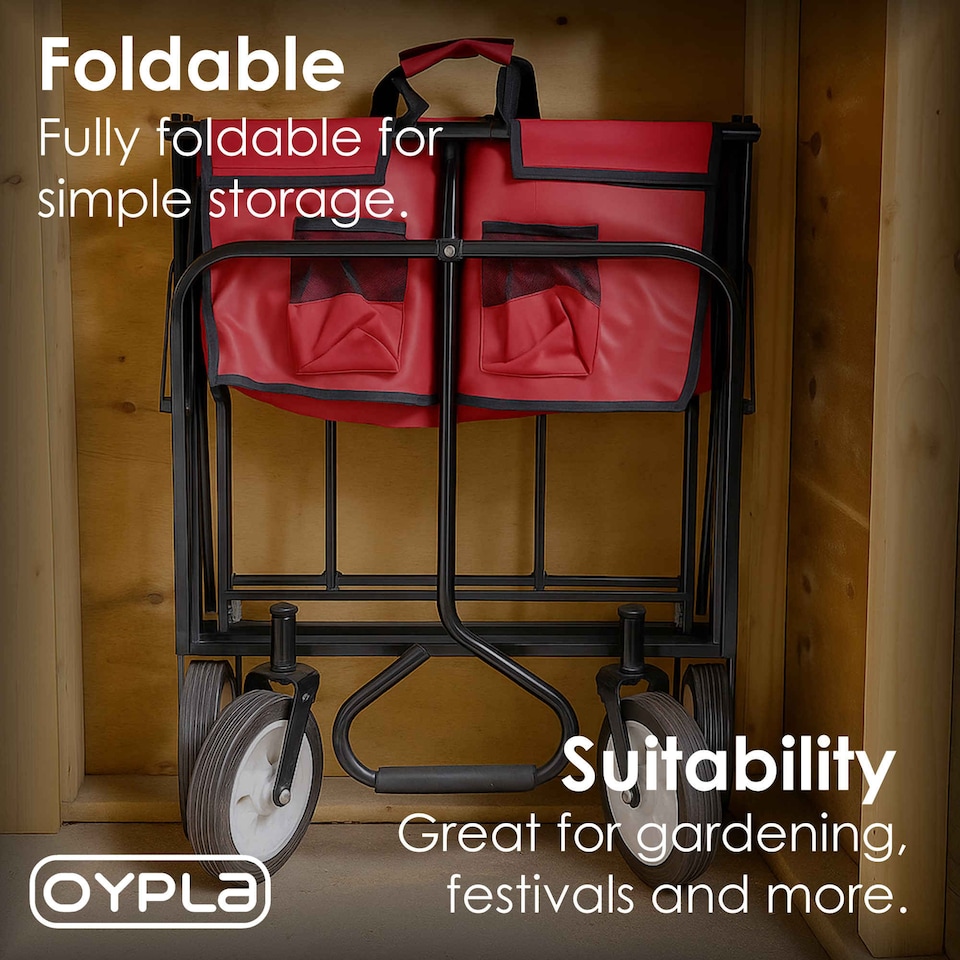 image 1 of Red Heavy Duty Foldable Garden Festival Trolley Cart Wagon Truck
