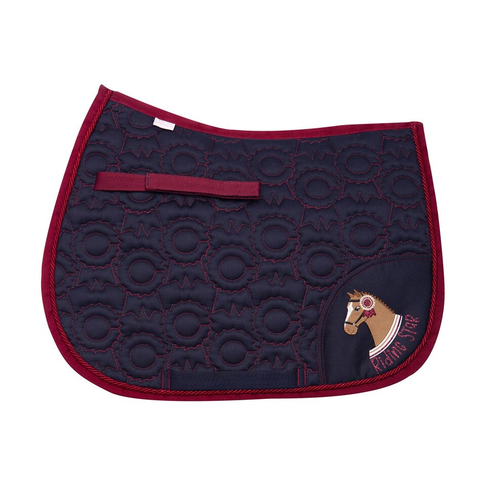 image 1 of Little Rider Riding Star Rosette Horse Saddlepad - Navy/Burgundy - Pony/Cob