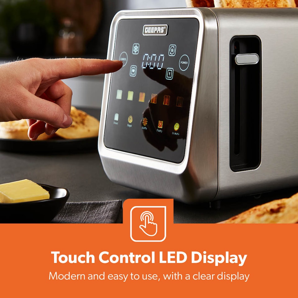 image 1 of GEEPAS 5-in-1 DIGITAL 4 Slice Long Slot Toaster, 1450W Silver | Silver