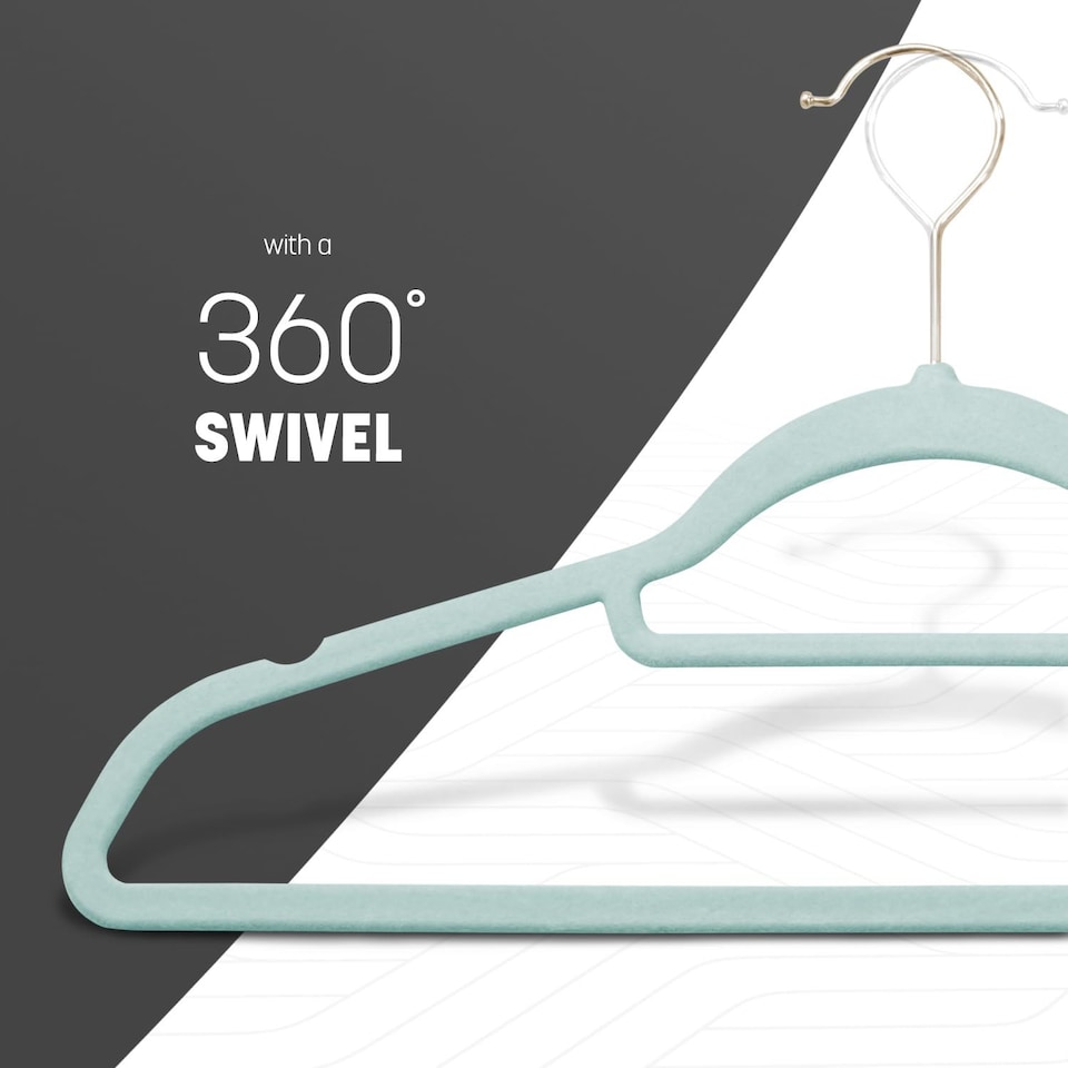 image 1 of Keplin Velvet Non-Slip Clothes Hangers with Tie Bar and Swivel Hook, 30 Pack