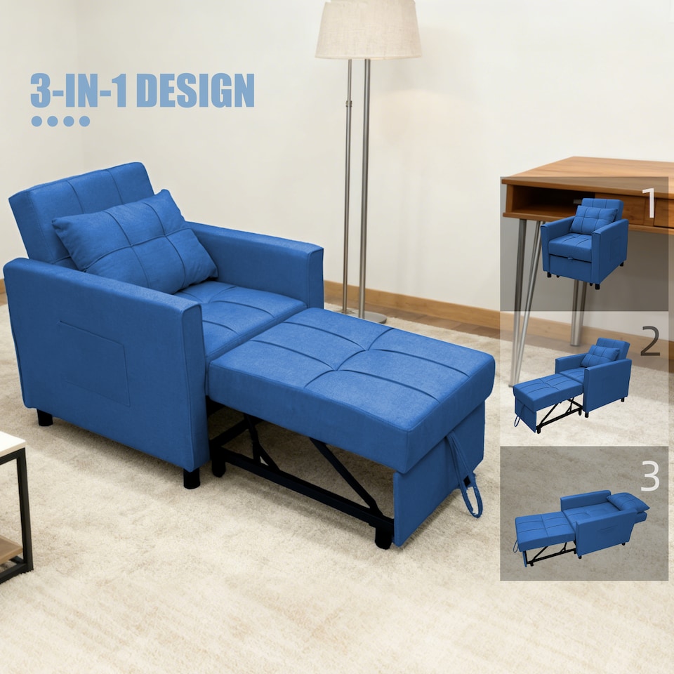 image 1 of Alivio 3 in 1 Convertible Sofa Bed with Adjustable Backrest and Pull Out Sleeper (Blue)