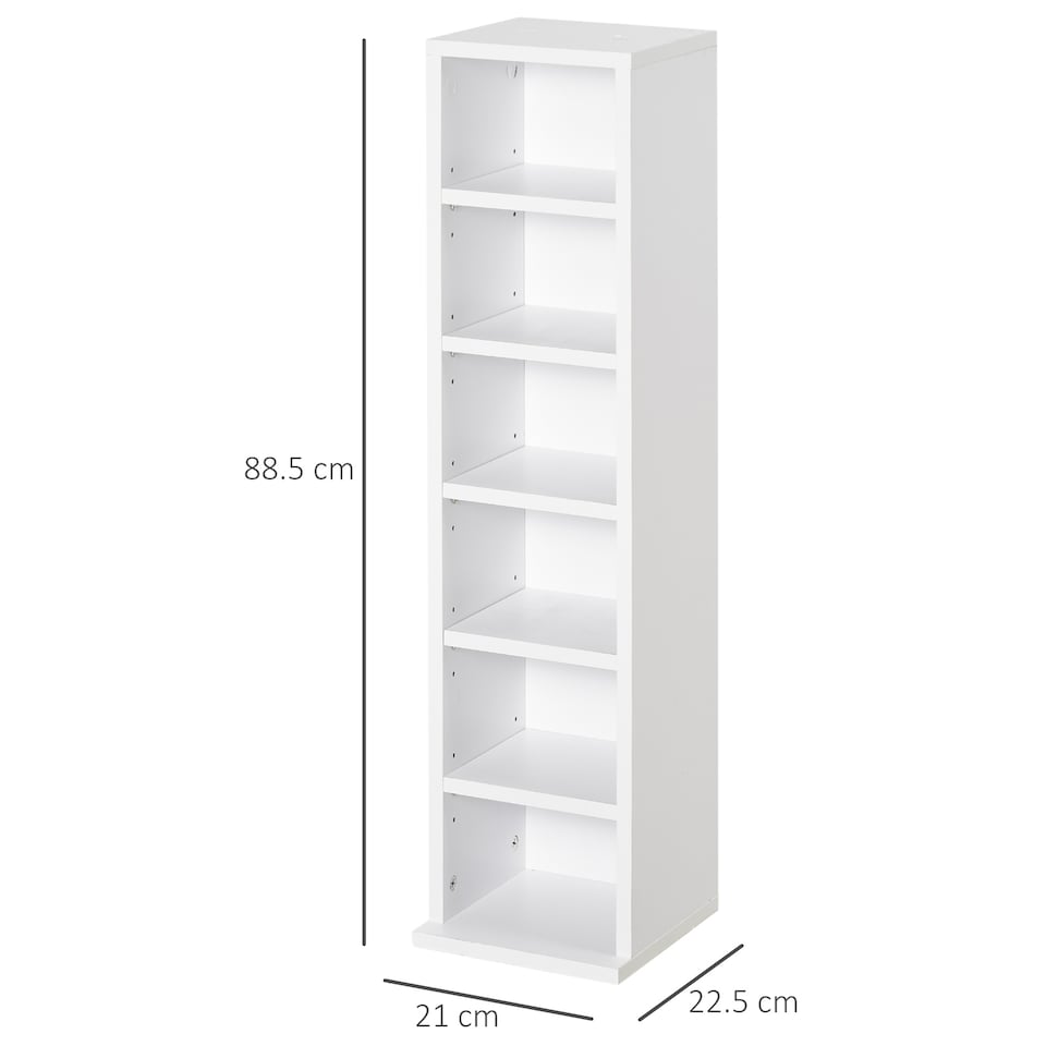 image 1 of HOMCOM 204 CD Media Display Shelf Unit Set of 2 Blu-Ray Tower Rack w  Adjustable Shelves Bookcase Storage Organiser, White
