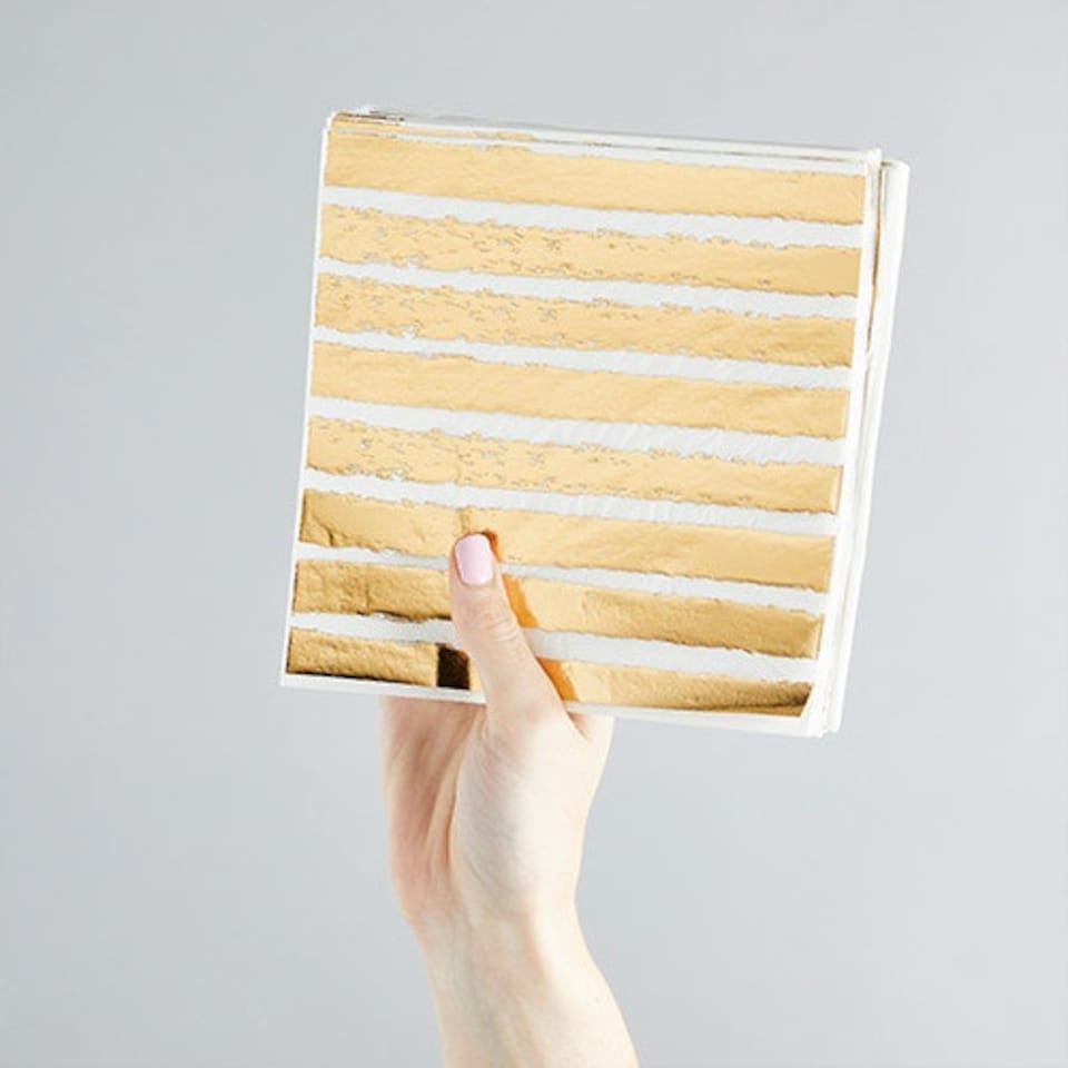 image 1 of Gold Foil Striped Luncheon Paper Napkins 3 Ply 33cm - Pack of 16 | Gold