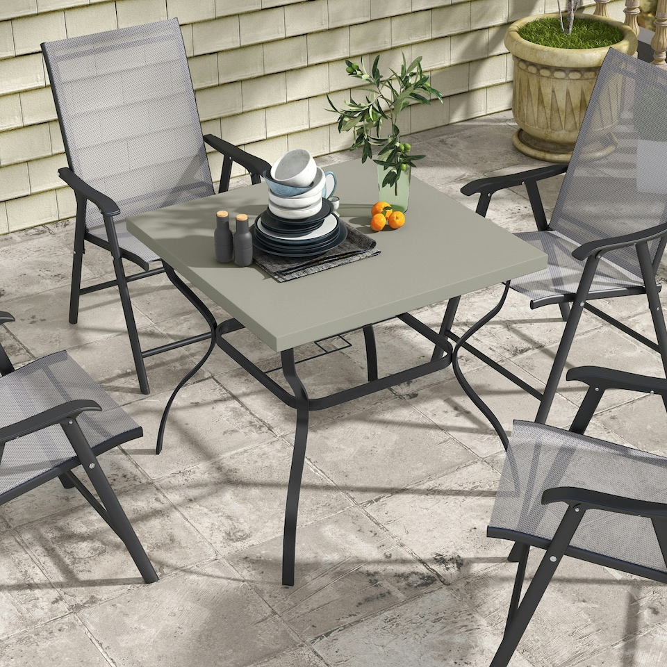 image 1 of Outsunny Garden Dining Table w/ Umbrella Hole, Dining Table for 4