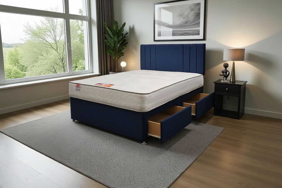 image 1 of Sarah Plush Bed Set With Mattress, 2 Drawers Same Side & 24"Headboard