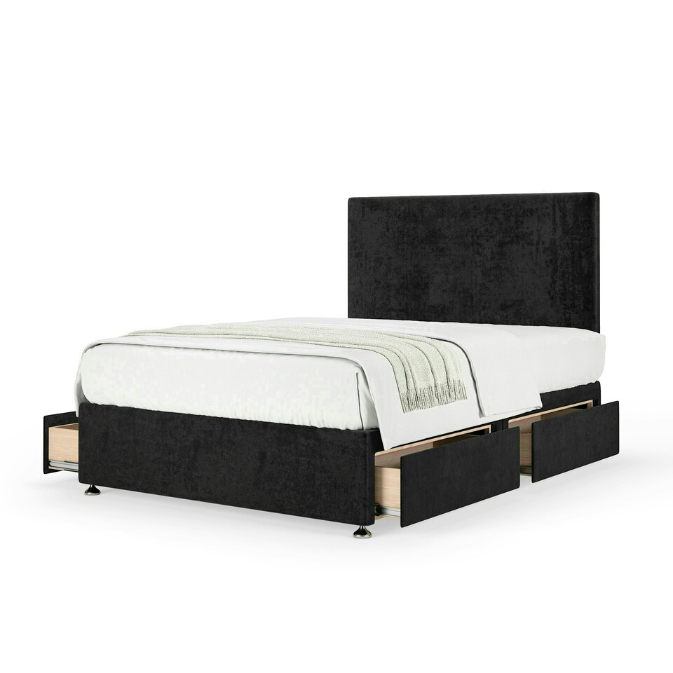 image 1 of Neptune Spring Black Naples Velvet 4 Drawer Divan Set And Valencia Headboard Double