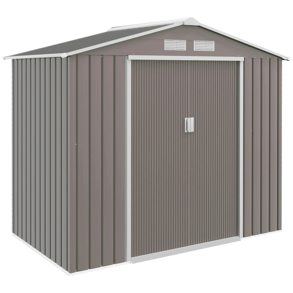 image 1 of Outsunny 7 x 4ft Garden Shed Storage with Foundation Kit and Vents, Grey