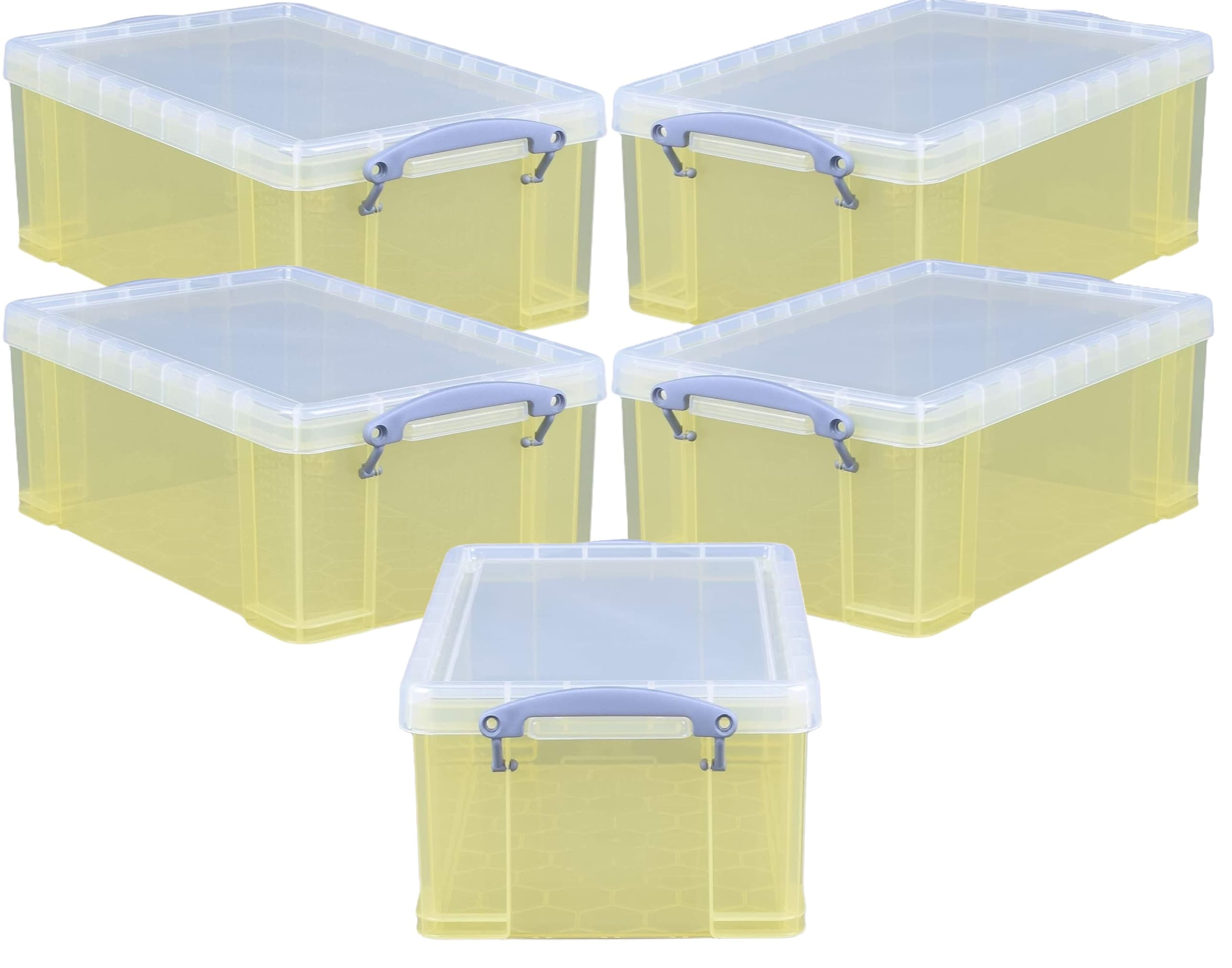 Really Useful Plastic Storage Box 9 Litre Transparent Yellow Pack of 5