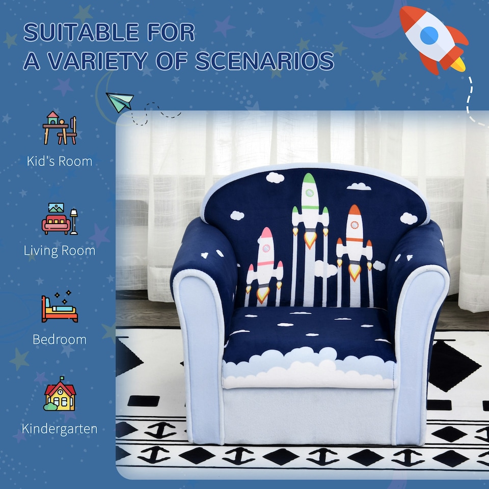 image 1 of HOMCOM Children Chair Armchair Single Sofa Seat Kids Furniture 18M+ 45kg 