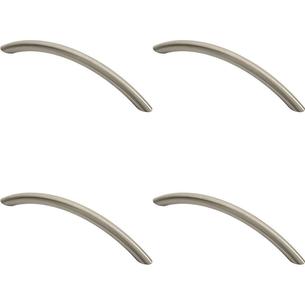 Loops 4x Curved Bow Cabinet Pull Handle 153 x 10mm 128mm Fixing Centres Satin Nickel in Metallics