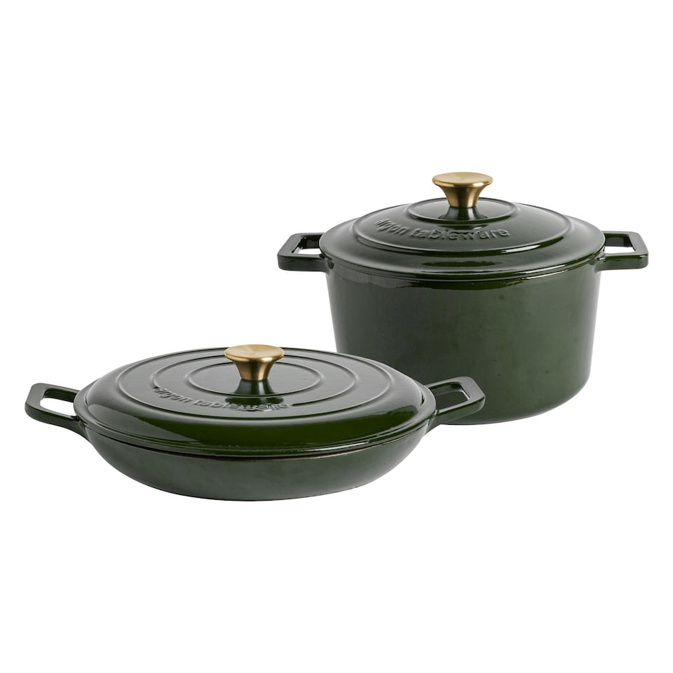 image 1 of Argon Tableware 2pc Shallow Cast Iron Casserole Dish Set - 2.3L/4.68L - Green | Green | Green | 2
