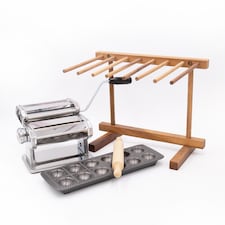 4pc Pasta Making Set with Deluxe Double Cutter Pasta Machine, Pasta Drying Stand, Ravioli Mould and Rolling Pin