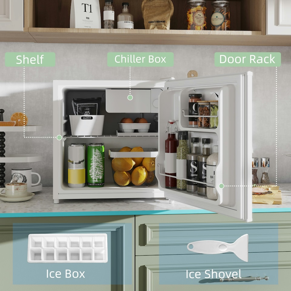 image 1 of HOMCOM 46L Counter Top Fridge with Chiller Box Mini Fridge for Bedrooms Black