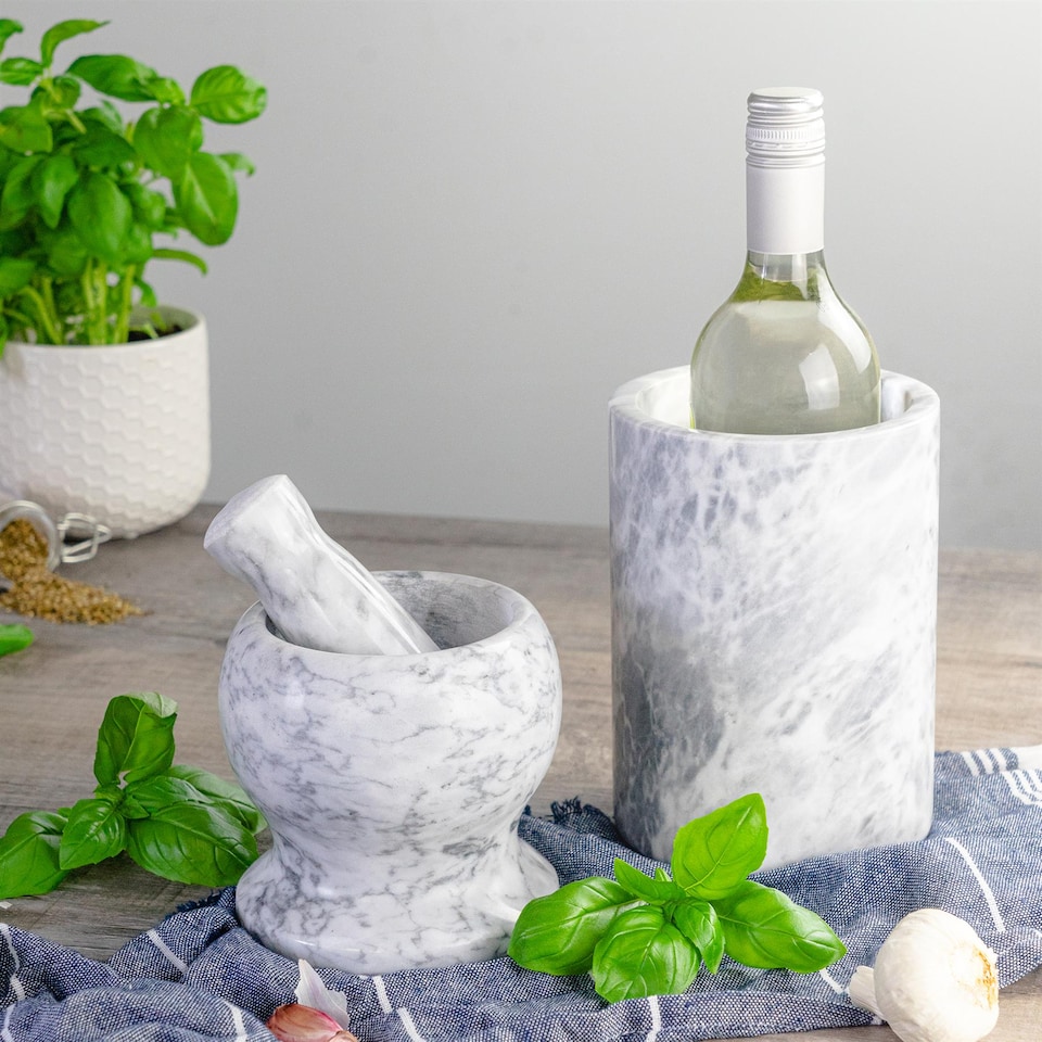 image 1 of Argon Tableware Marble Wine Bottle Cooler - 13cm - Grey | Grey | Grey