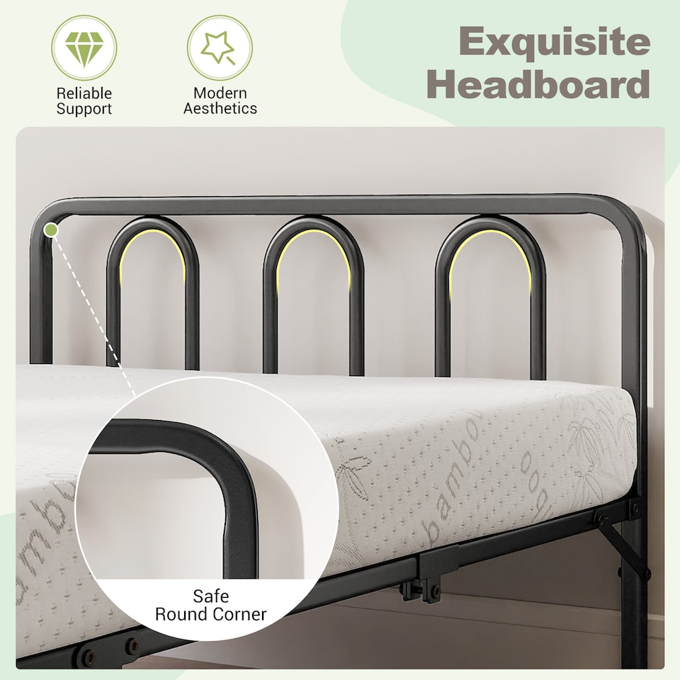 image 1 of COSTWAY Foldable Bed Frame Portable Folding Bed with Headboard   Footboard Black