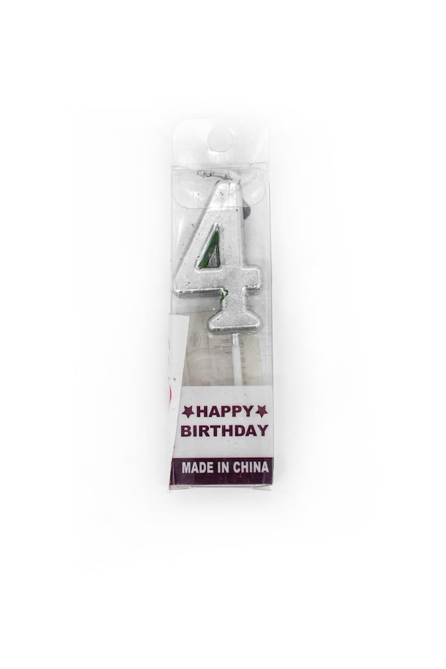 image 1 of Silver Number 4 Candle | Silver
