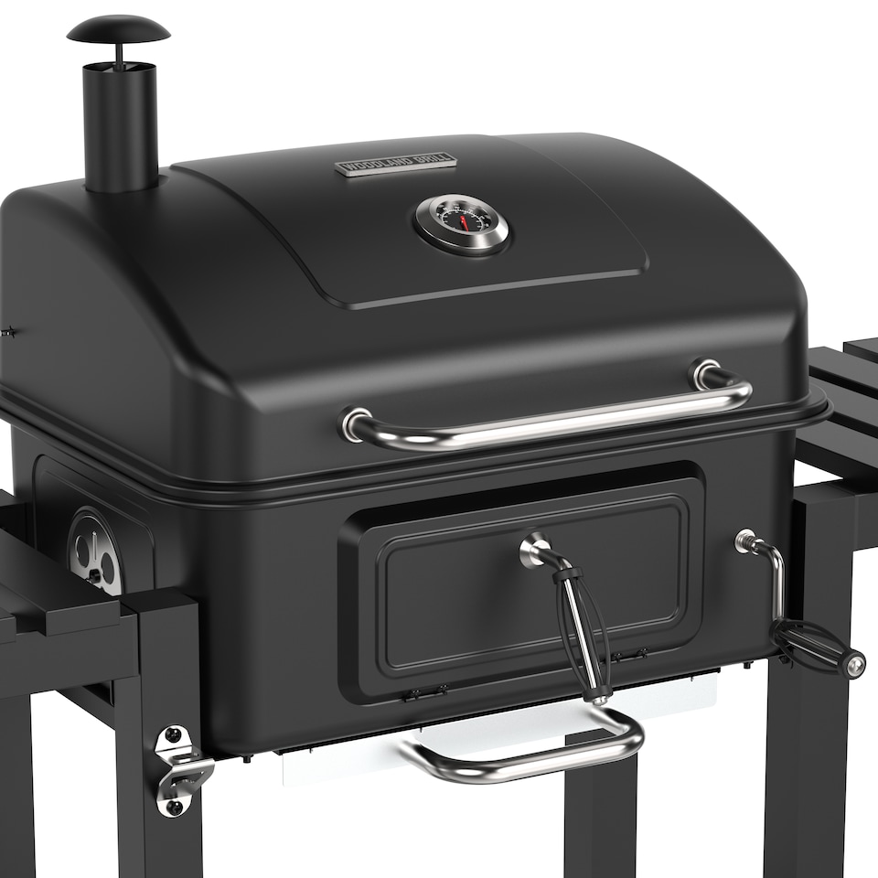 image 1 of Woodland Grill Charcoal BBQ Grill with Foldable Side Shelves, Black - OC01CBQ1032 | Black | 1