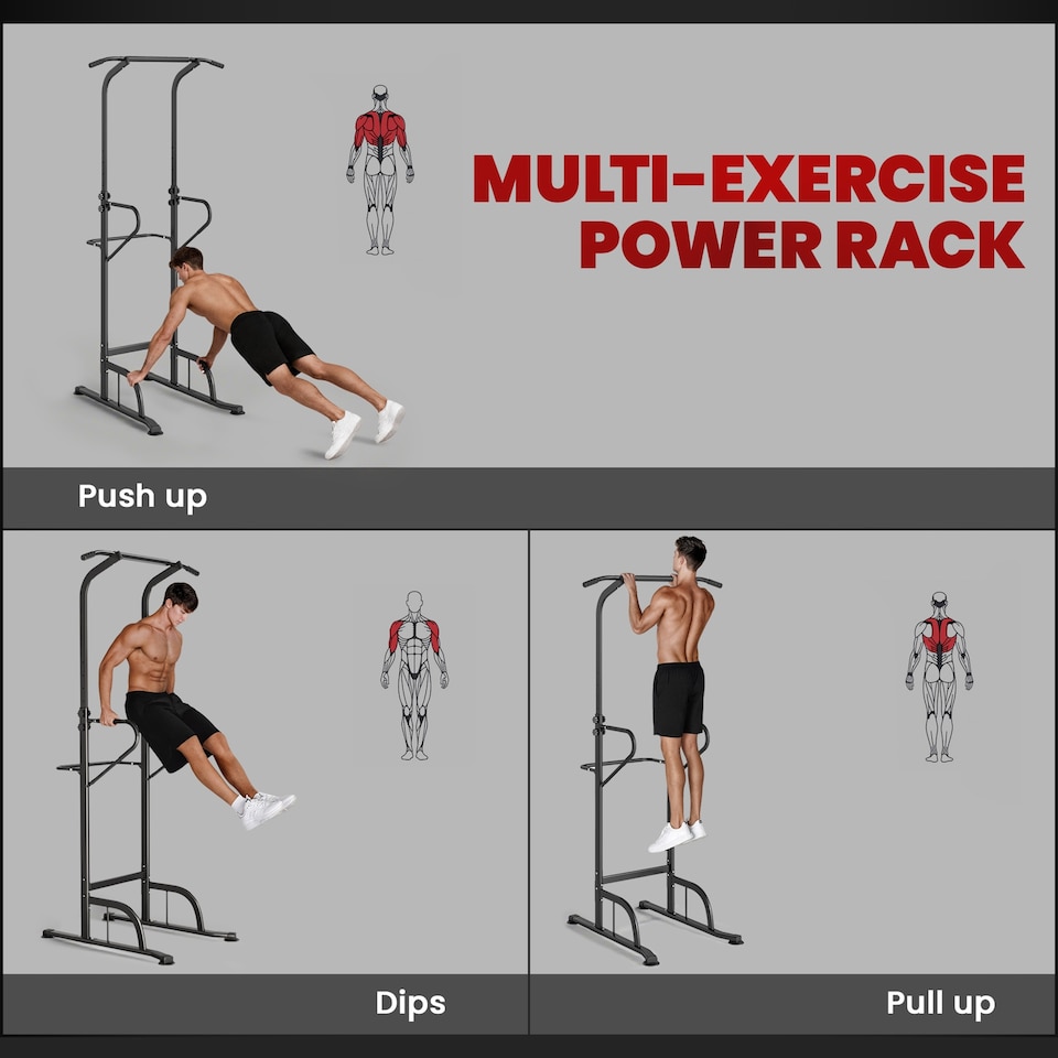 image 1 of HOMCOM Power Tower Multi-Function Pull Up Station w/ Adjustable Height for Gym