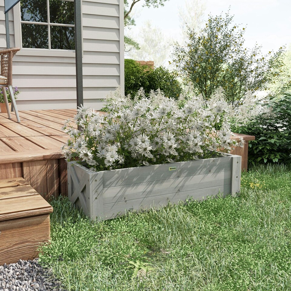 image 1 of Outsunny Wooden Garden Raised Bed Planter Grow Containers Pot, 100x36.5x36cm Grey