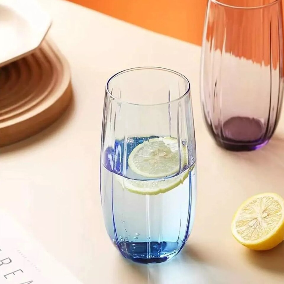 image 1 of Linka Coloured Glasses Sets Glassware Cup Tall Short Cocktail Tumblers | Multi | Light Blue 380ml + 500ml
