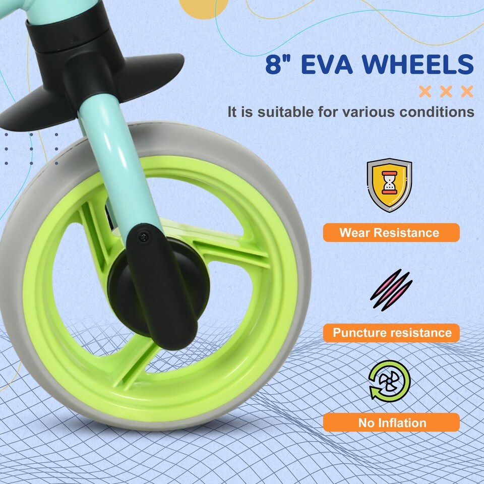 image 1 of AIYAPLAY 8" Baby Balance Bike with Adjustable Seat, Lightweight Training Bike for Children with EVA Wheels, Easy Installation, No Pedals, for Ages 18-48 Months - Green | Green