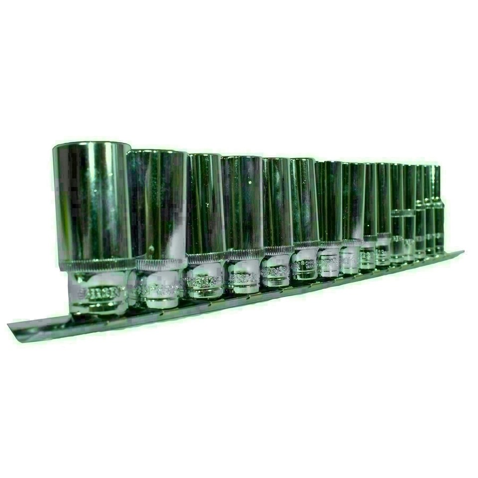 image 1 of 3/8" Drive Deep Metric 6-Sided Single Hex Sockets Rail 15pc 8mm - 22mm Bergen