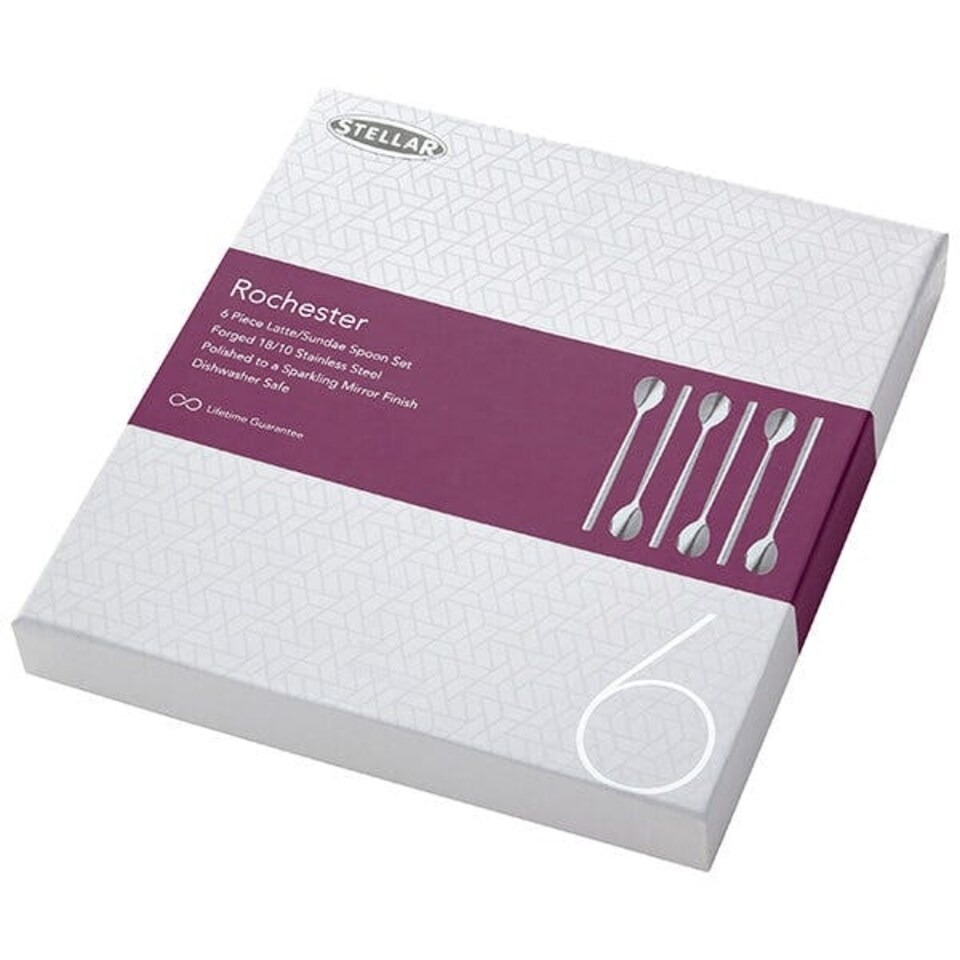 image 1 of Stellar Rochester Polished 6 Piece Latte/Sundae Spoon Gift Box Set