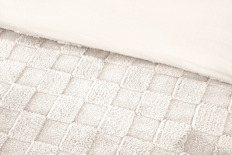 image 1 of Luxury Check Teddy Polyester Fleece Duvet Cover Set with Pillowcase | Cream | Double