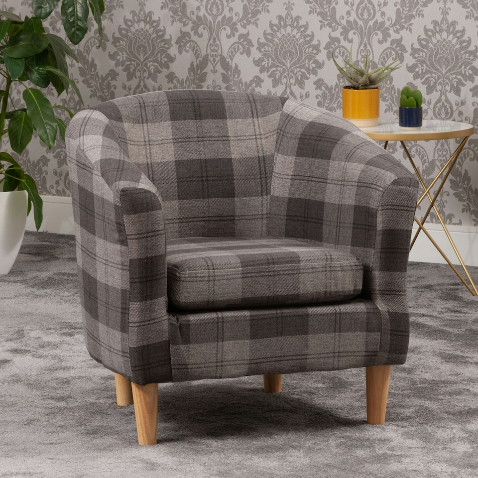 image 1 of Medford Chequered Fabric Tub Chair - Grey