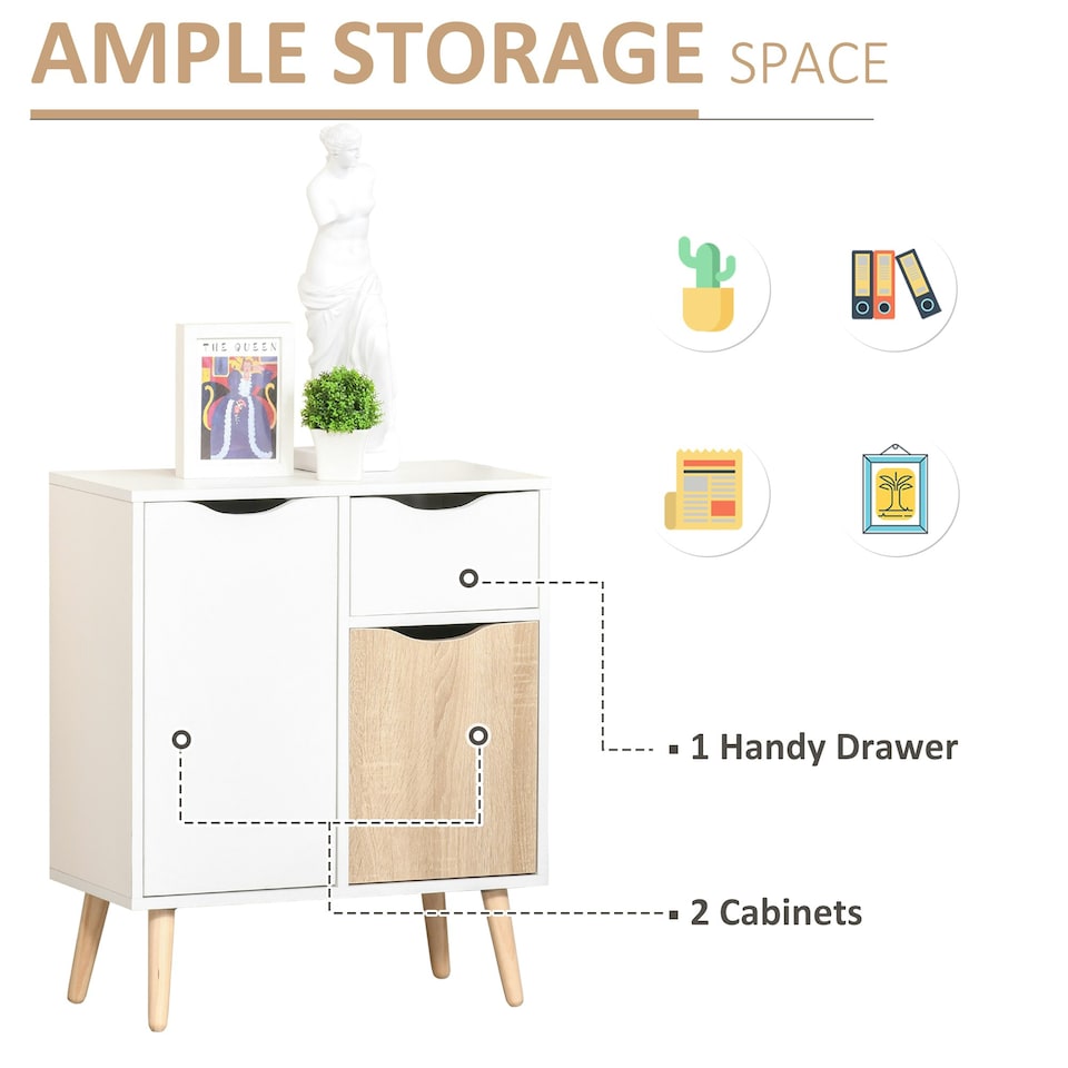 image 1 of HOMCOM Floor Cabinet Storage Cupboard Sideboard with Drawer for Bedroom