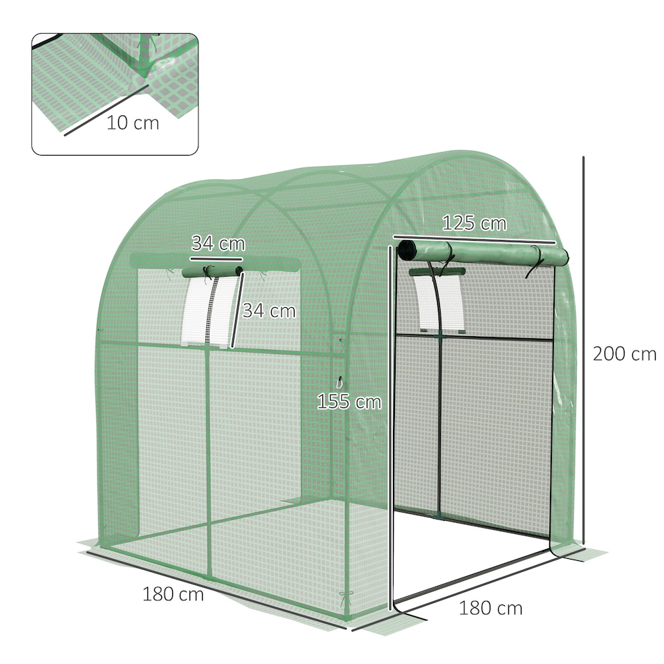 image 1 of Outsunny 1.8 x 1.8 x 2m Polytunnel Greenhouse with Doors and Mesh Windows