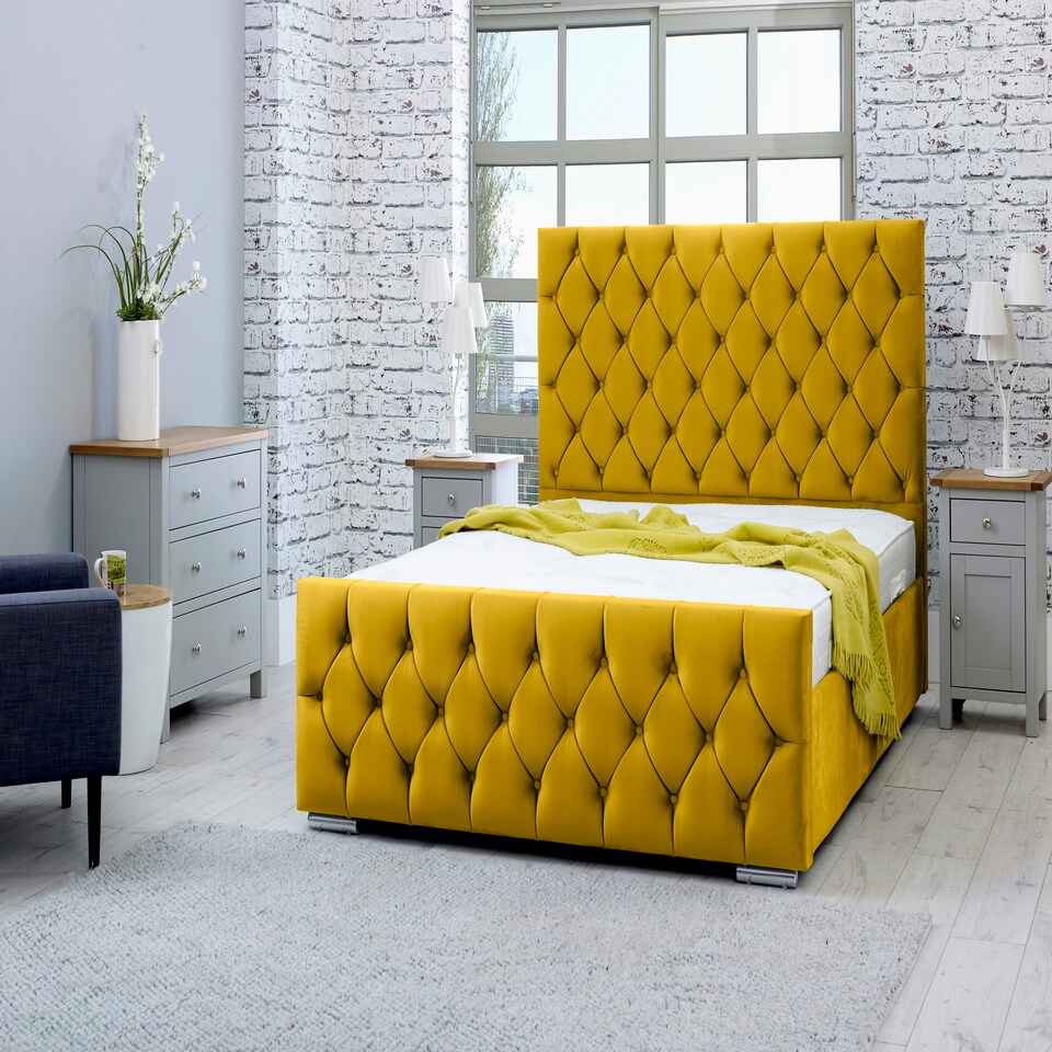 Macono Plush Superking Bed Frame - Mustard Gold