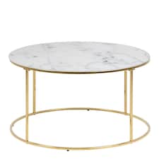 Bolton -A1 Round Coffee Table with White Marble Effect Glass Top & Gold Base