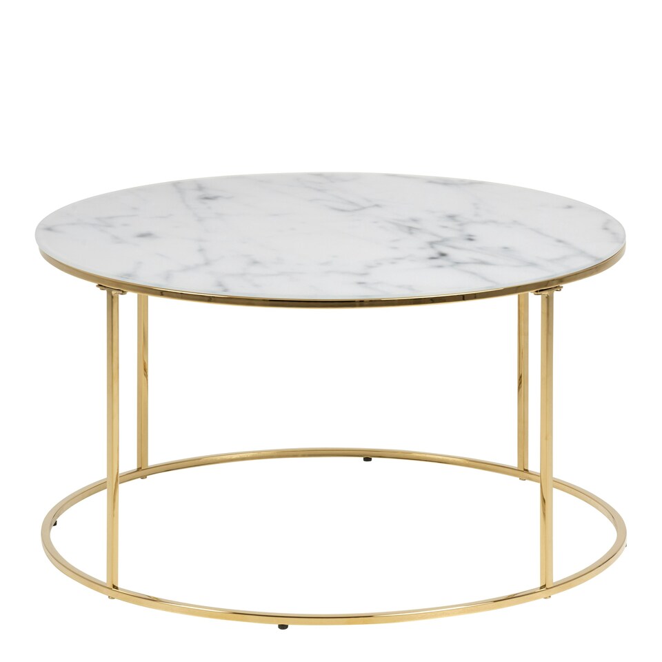 image 1 of Bolton -A1 Round Coffee Table with White Marble Effect Glass Top & Gold Base