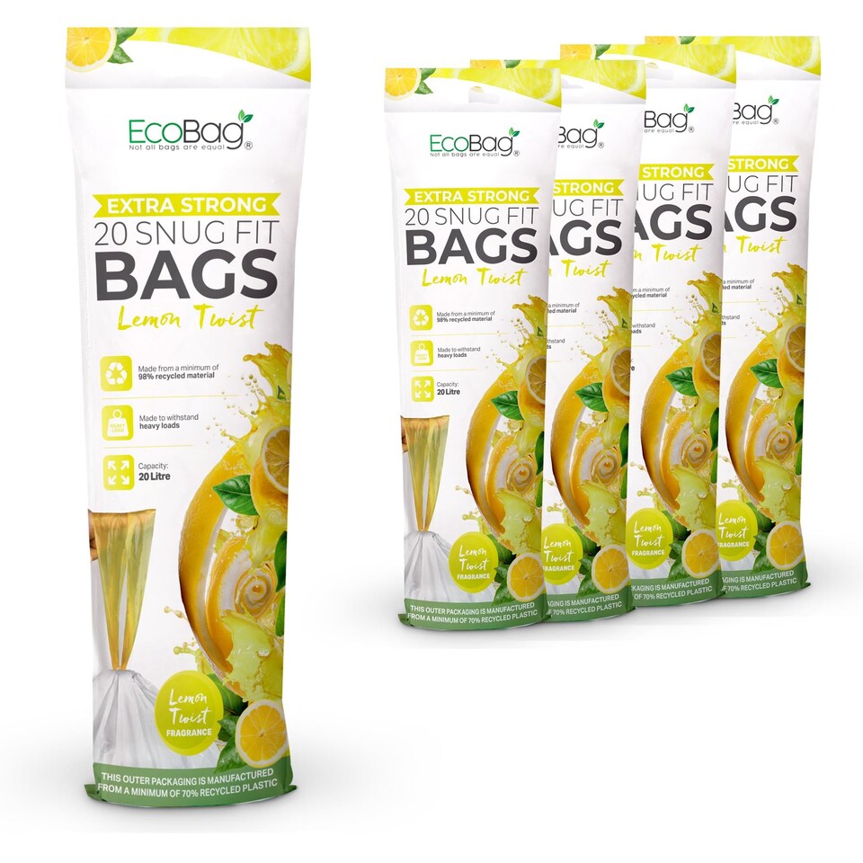 image 1 of Ecobag Extra Strong Lemon Scented Kitchen Drawstring Bin Liners Tear Resistant
