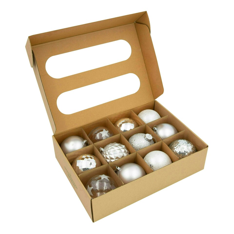 image 1 of 12PK Shatterproof Large Baubles Silver