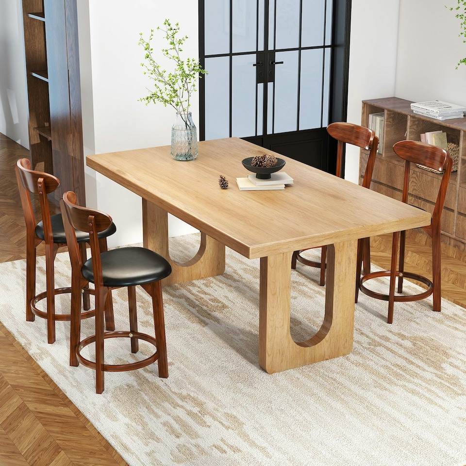 image 1 of COSTWAY Bar Stools Set of 2 Upholstered Kitchen Stools 60cm Brown