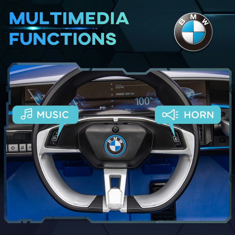 image 1 of HOMCOM BMW i4 Licensed 12V Kids Electric Ride-On Car w/ Remote Control - Blue