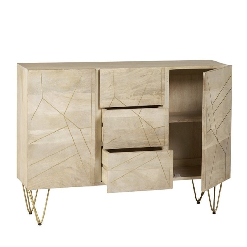 image 1 of Light Gold Extra Large Sideboard 3 Drawers And 2 Doors - Solid Mango Wood - L40 x W160 x H85 cm Brown