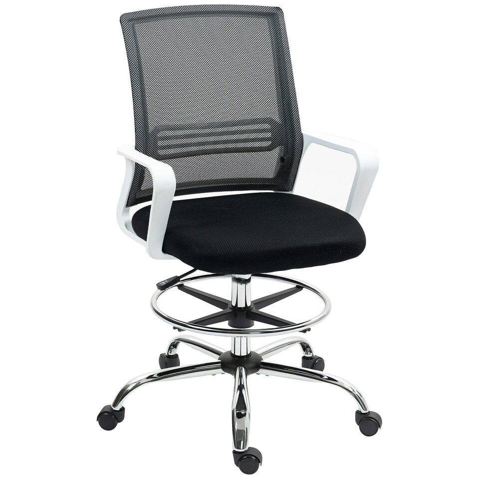 image 1 of HOMCOM Draughtsman Chair, Mesh Ergonomic Drafting Chair, Black Black