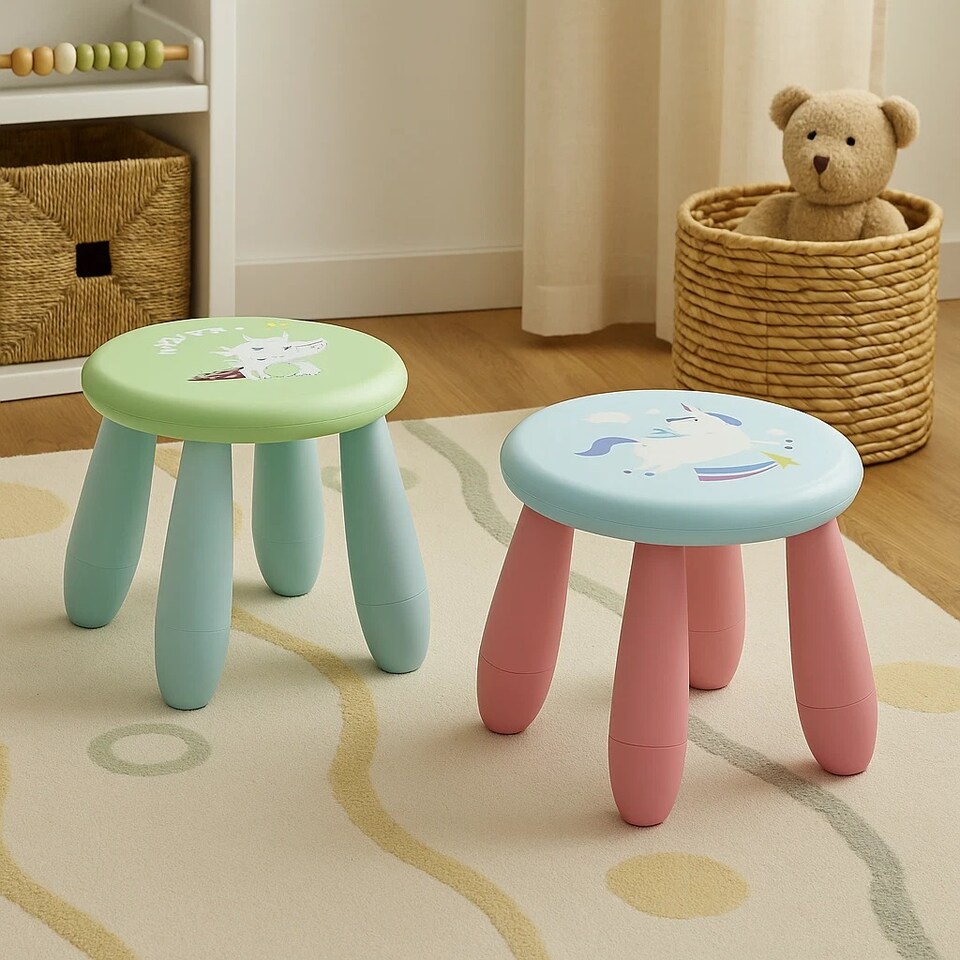image 1 of Stool Seat 2x21cm Kids Child Colourful Plastic Chair Nursery Indoor | Multi | Multicoloured | 1 of each