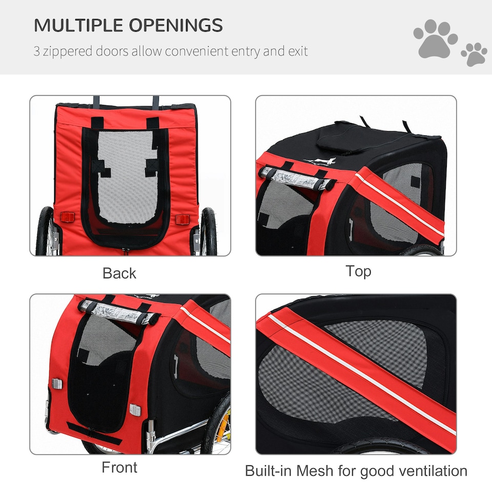 image 1 of PawHut Pet Bicycle Trailer Dog Cat Bike Carrier Water Resistant Red Outdoor