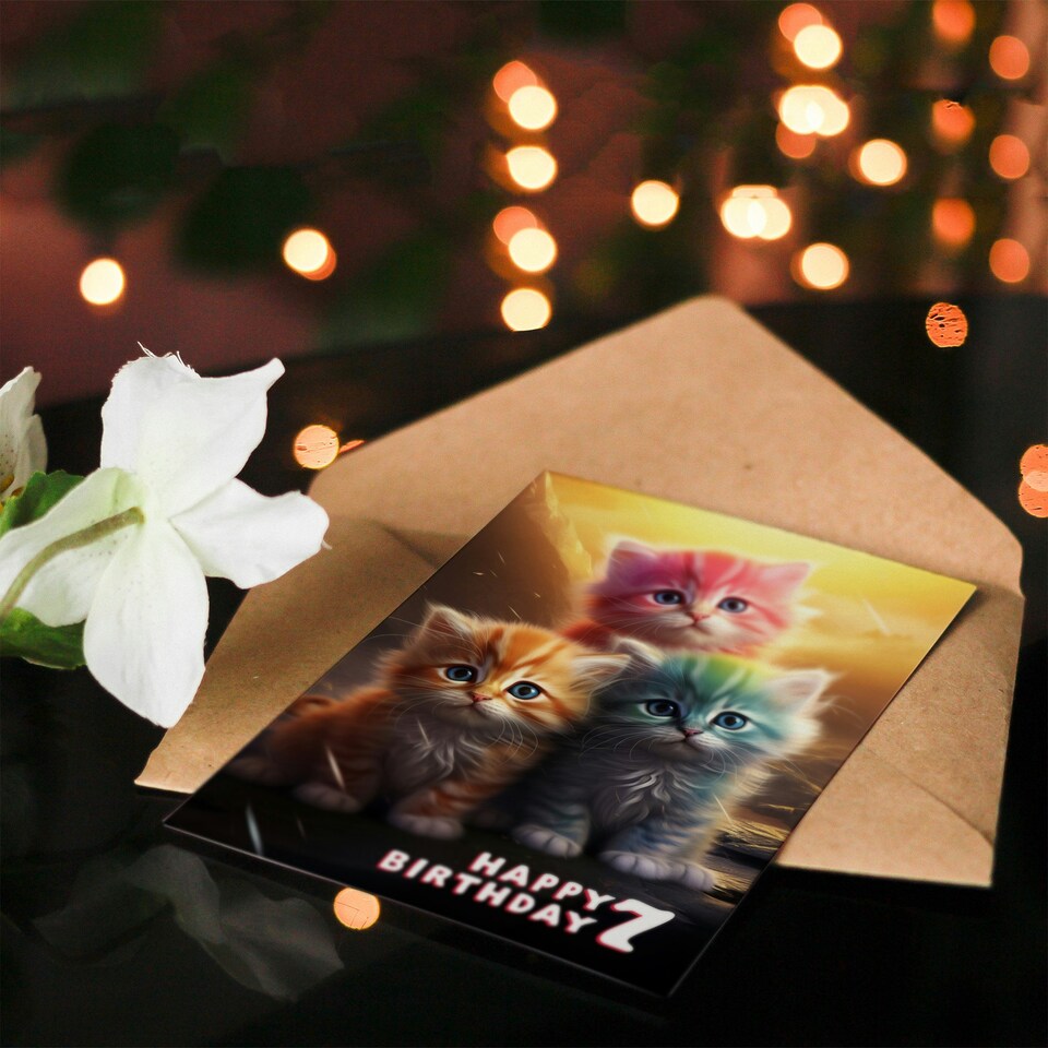 image 1 of Cute Rainbow Kittens Kids Age 7 Year Old Child Kids 7th Birthday Card