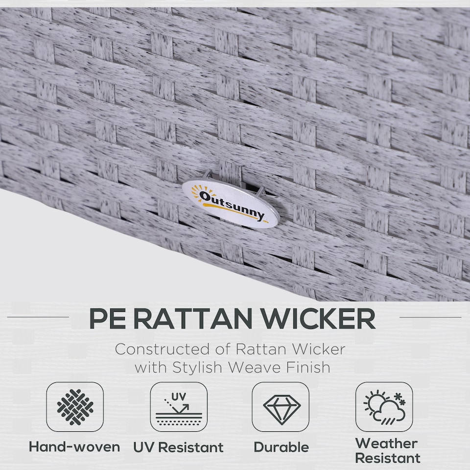 image 1 of Outsunny 5 Pieces PE Rattan Garden Furniture Set with 10cm Thick Padded Cushions, Wicker Weave Outdoor Seating Chairs with 2 Armchairs, 2 Stools, Glass Top Table, Grey and White