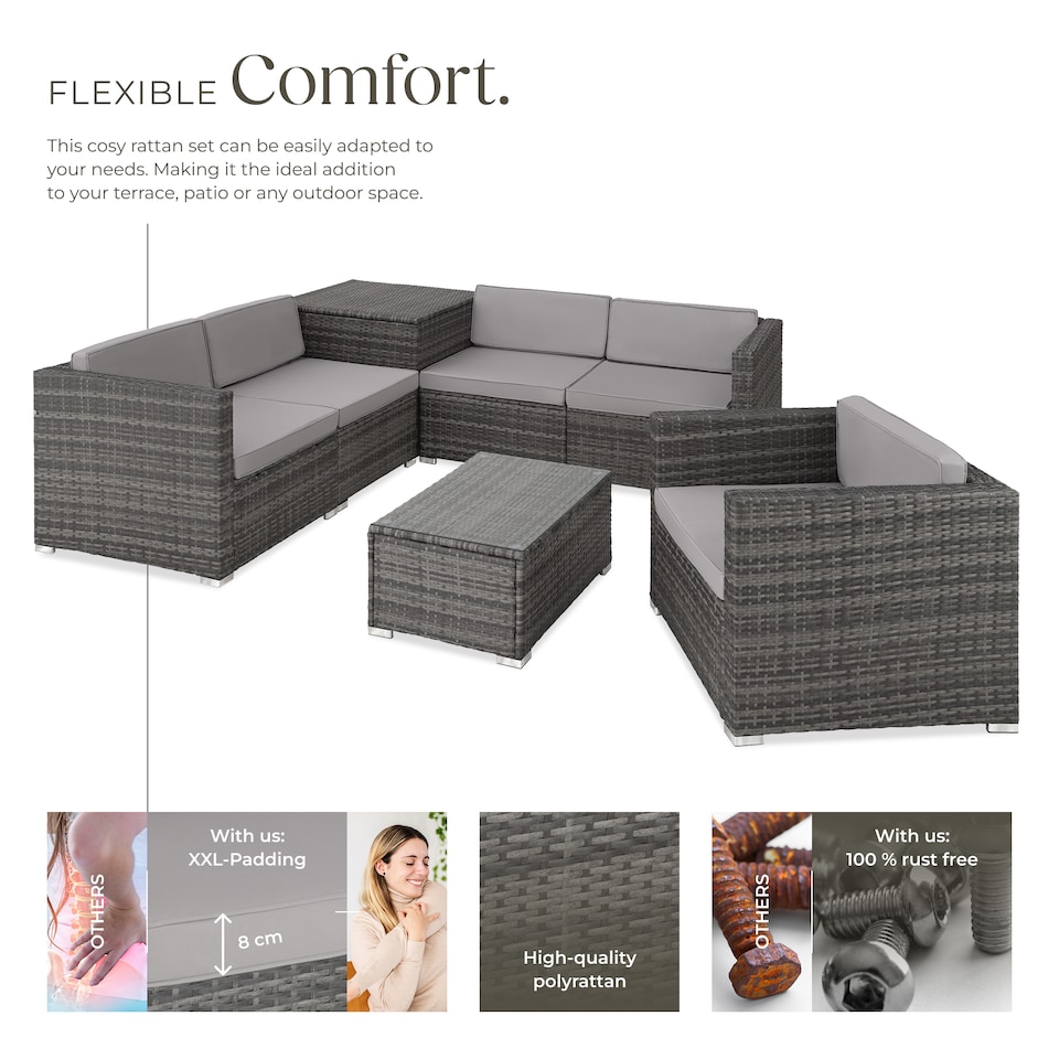 image 1 of Garden Furniture Set Pisa - modular sofa, armchair, coffee table, cushion storage box | Grey | grey | 67 x 75 x 64,50 cm | 1